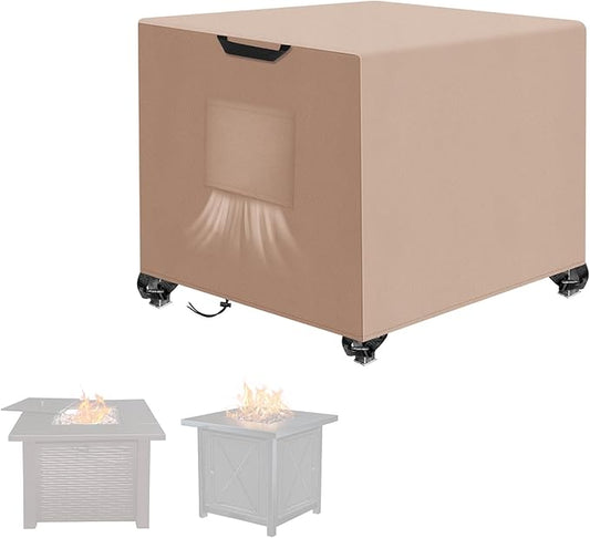 Kovshuiwe Porch Shield Fire Pit Cover Square-600D Fabric Waterproof and Resistant, Fits Outdoor For 27-30 Inch Fire Pit /Table Cover, Gas Fire Pit Cover-30"L x 30"W x 24"H, Khaki