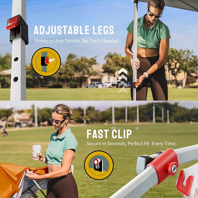 CROWN SHADES 10x10 Pop Up Canopy - Beach Tent with One Push Setup - Easy Outdoor Sun Shade for Events, Parties, Camping - Gazebo with STO-N-Go Cover Bag, Silver Coated Top, Orange