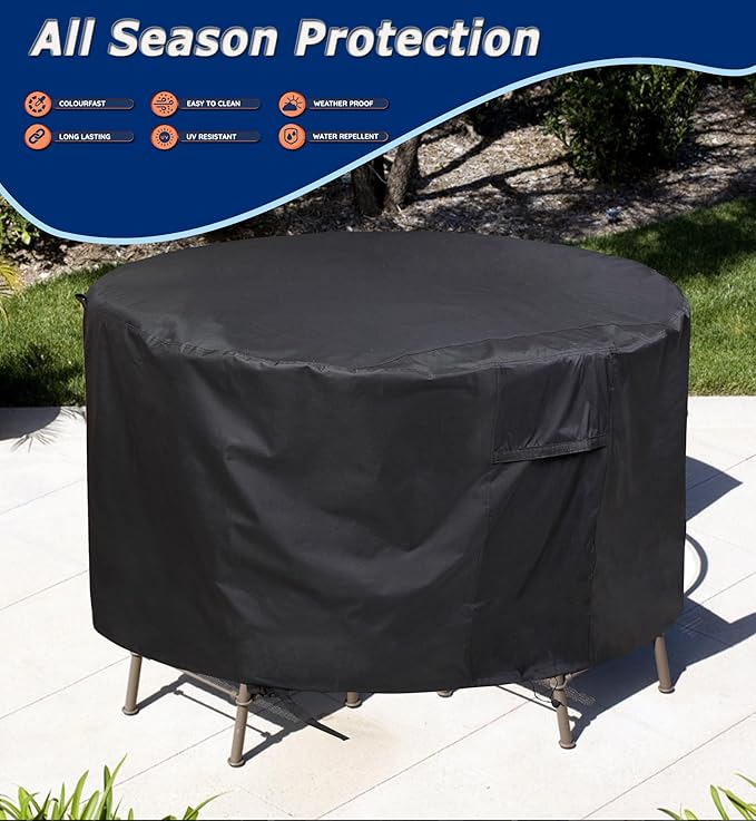 Round Patio Furniture Covers - 51" Dia Waterproof Table & Fire Pit Cover - Anti-Fading for Outdoor Dining Sets