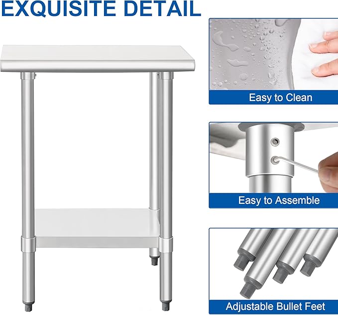 HARDURA Stainless Steel Work Table Commercial 18×30 Inches Kitchen Prep Table and Heavy Duty Commercial Workbench NSF 430 with Undershelf and Galvanized Legs