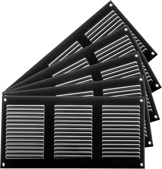 Repa Market 5-Pack 12x6 Inch Air Vent Cover/Black Galvanized Steel Louvered Grill Cover with Mesh Screen/Wall or Ceiling Vent/Durable Flush Mount HVAC Register for Indoor and Outdoor Ventilation