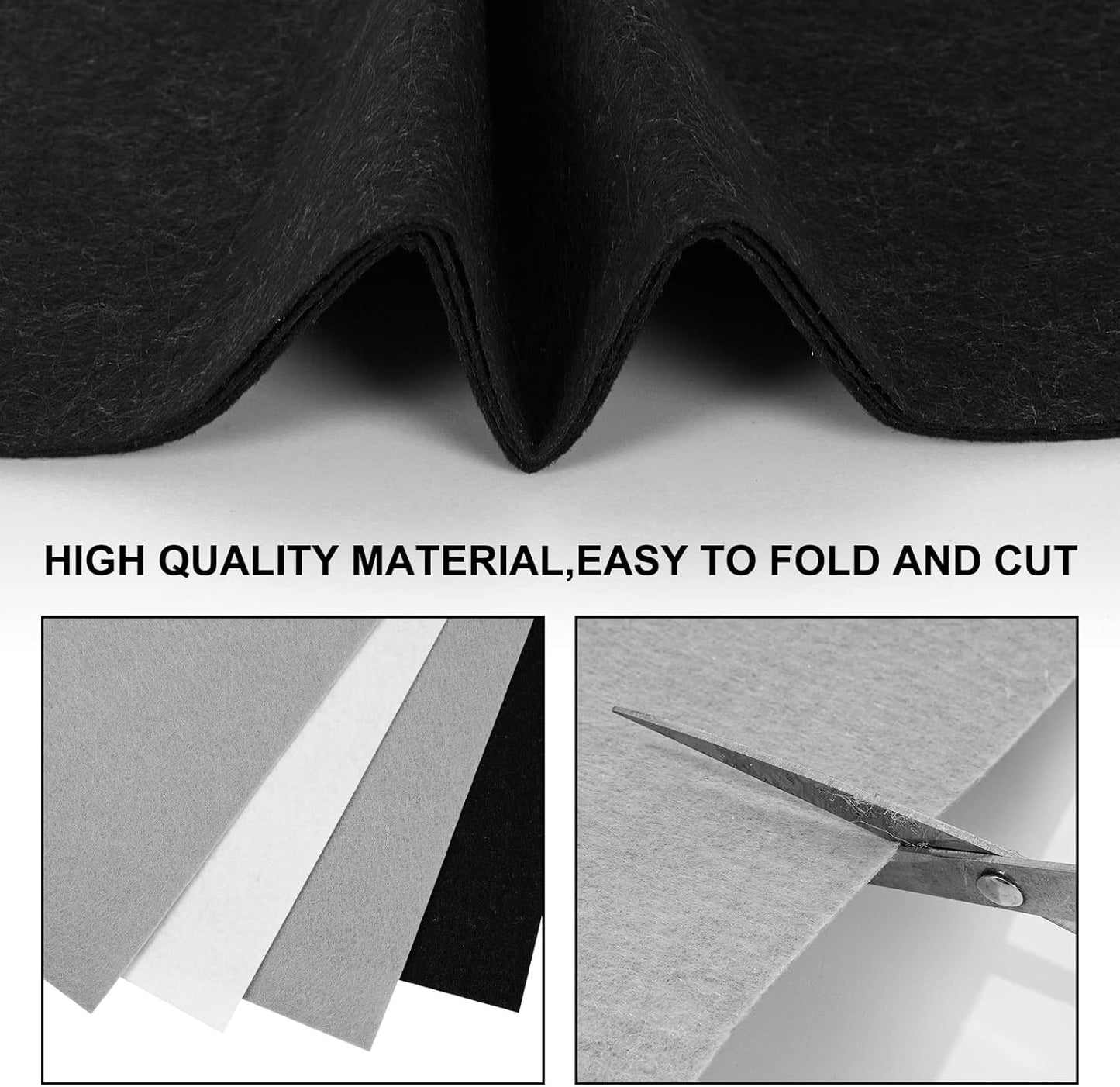 Whaline 18Pcs Felt Fabric Sheets Soft Thick Assorted Black Grey White Craft Felt Pack for DIY Craft Sewing Patchwork Art Projects, 3 Colors, 7.9 x 11.8 Inch