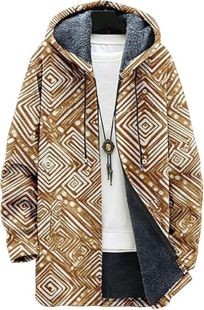 Men's Hooded Sweater Coat Knit Fleece Lined Long Cardigan Jacket with Zip Front Pocket Vintage Casual Zip Up
