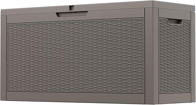 60 Gallon Outdoor Storage Deck Box Waterproof,Large Resin Storage Container for Outside,Patio Accessories for Outsid,Backyard Delivery Boxes,Lockable Lid,Rattan Gray