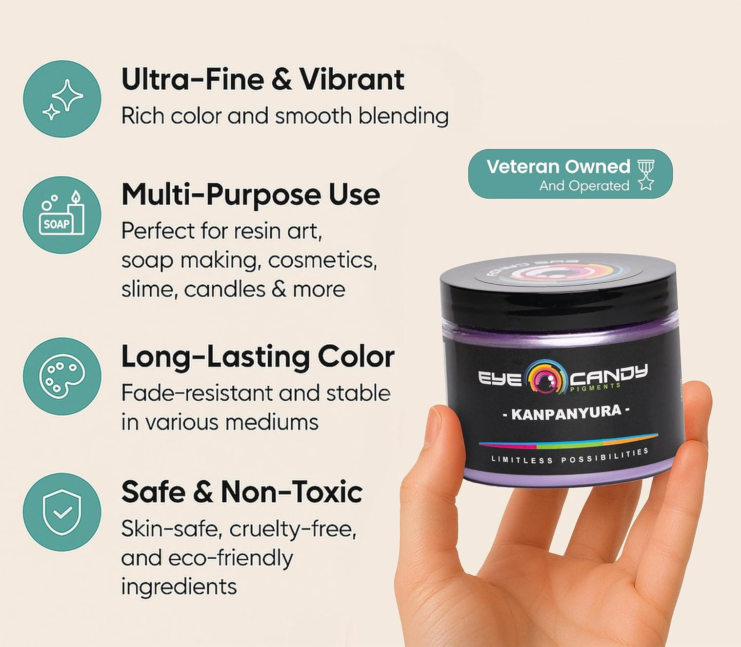 Eye Candy Pigments Premium Purple Mica Powder - Kanpanyura (50gr) - for Epoxy, Resin, Soap, Paint, Woodworking, Acrylic Pouring, Bath Bombs, Fishing Lures - DIY Arts and Crafts Additive