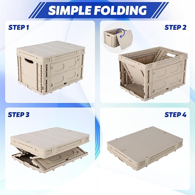 FAHKNS Collapsible Storage Bins with Lids,Stackable Utility Crates with Handles,Foldable Camping Box with 2 Side Doors,Folding Containers for Camping,Picnic,Tools,Indoor/Outdoor.