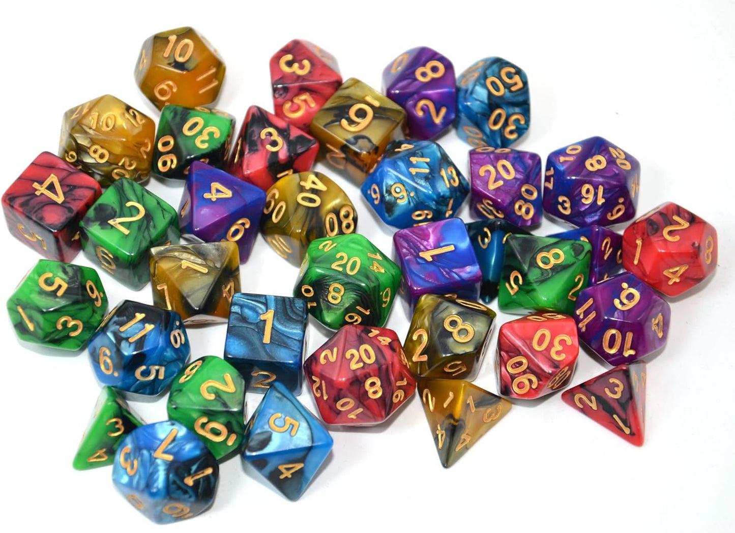 SmartDealsPro 5 x 7-Die Double-Colors Polyhedral Dice Sets with Pouches for D&D DND RPG MTG Dungeon and Dragons Table Board Roll Playing Games D4 D6 D8 D10 D% D12 D20