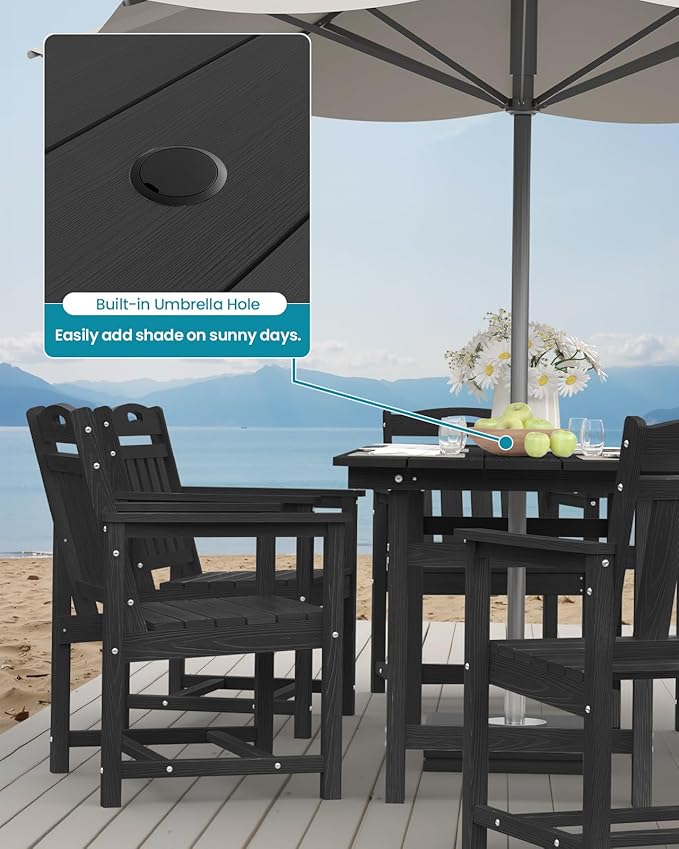 Ciokea HDPE Outdoor Patio Dining Chairs Set of 2, All-Weather Porch Chair with Wide Seat, Durable Outdoor Furniture for Backyard, Garden, Lawn & Poolside, Black