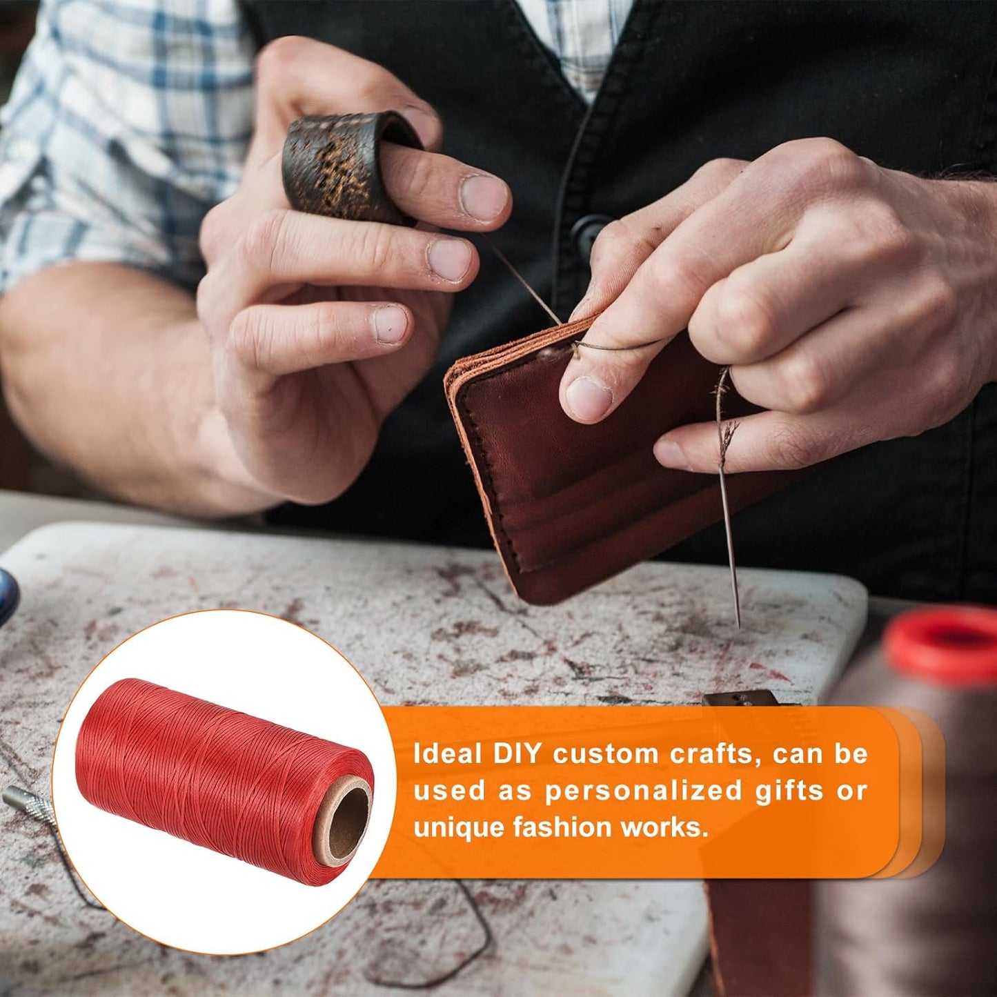 MECCANIXITY Waxed Thread,284 Yard 0.8mm 150D Flat Wax Thread Polyester Waxed String for Leather Sewing Hand Weaving Book Binding Home Decoration, Red