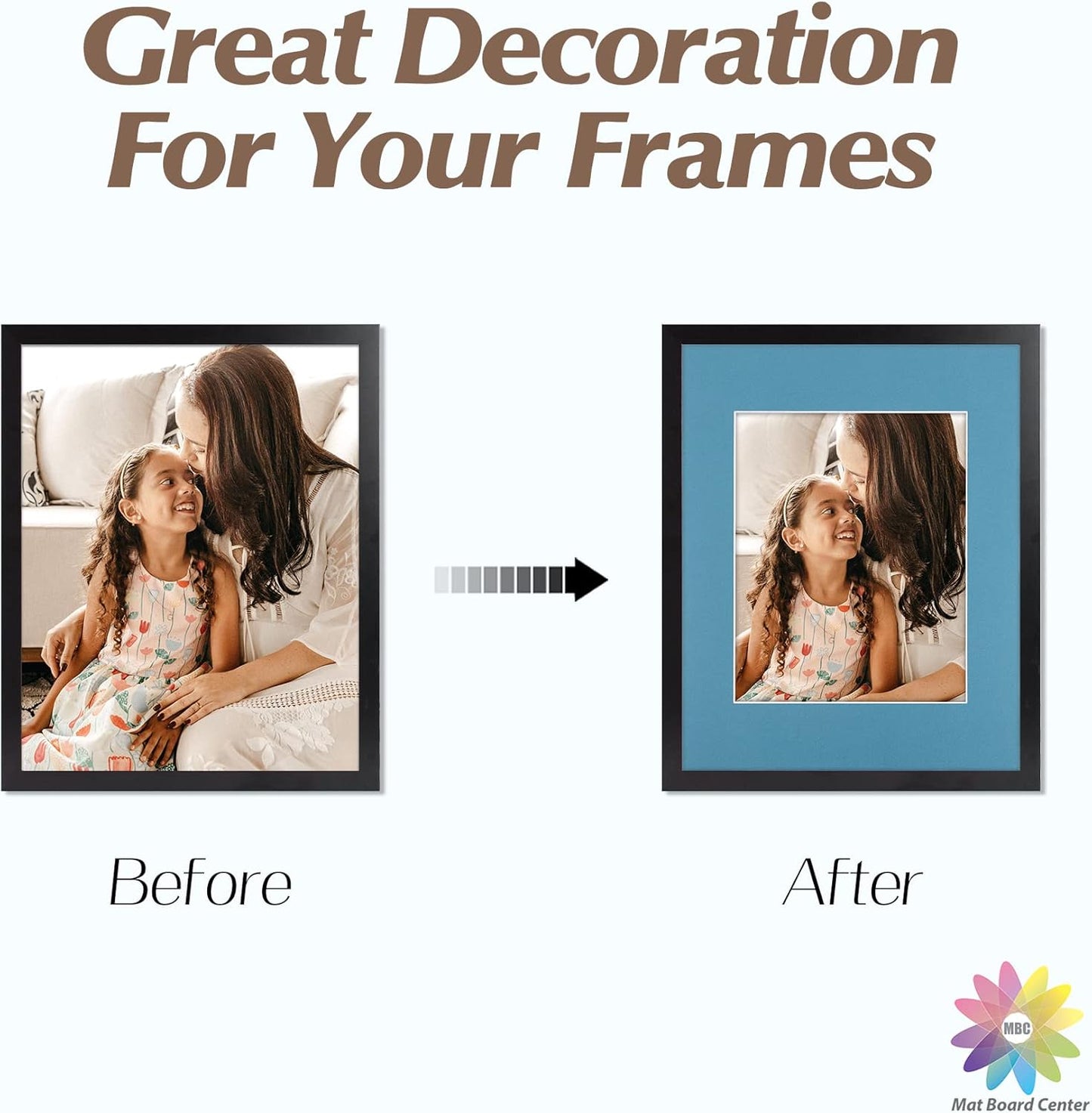 Mat Board Center, Pack of 10, 11x14 for 8x10 Dynamic Blue Color Mats - Acid Free, 4-ply Thickness, White Core - for Pictures, Photos, Framing