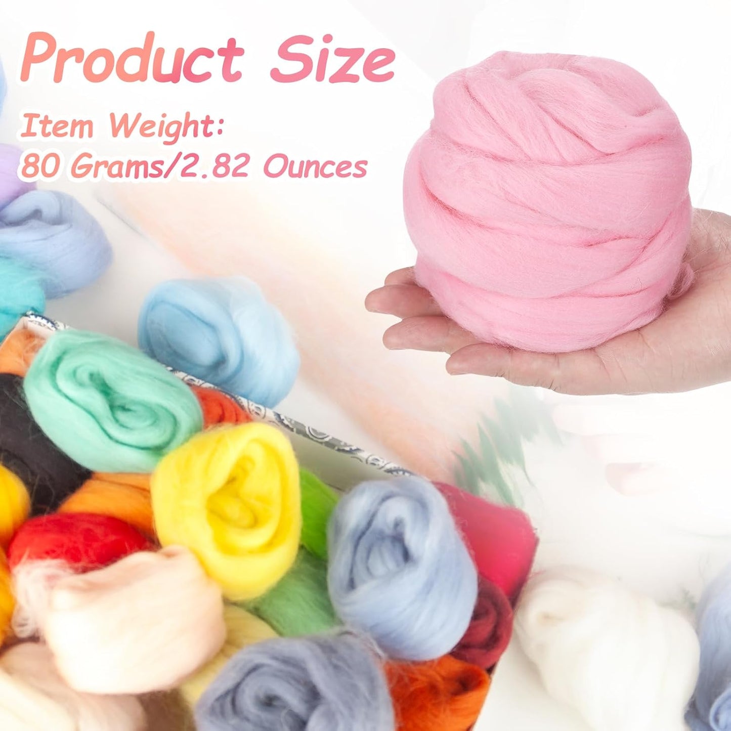 PATIKIL Wool Roving Yarn, 80G/2.82OZ Soft Felting Wool Pure Chunky Roving Yarn Bulk for Needle Felting Knitting Blanket Spinning Weaving DIY Craft, Pink