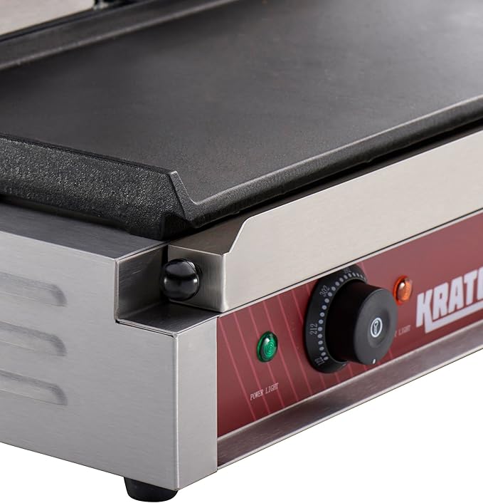 Kratos Commercial Electric Panini Sandwich Grill with Smooth Plates, 18.7"x9" Cooking Surface, Commercial Countertop Panini Press, 120V, 3500W (29Y-024)