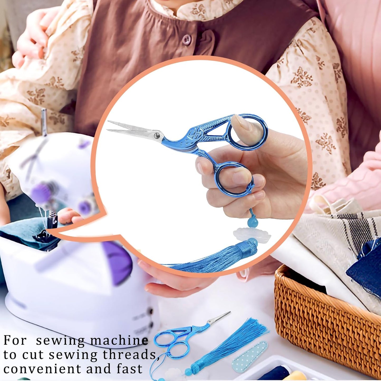 BIHRTC 4.5Inch Little Sewing Scissors Crane Shears with Cover Tassel Stainless Steel Scissor for Crafting Embroidery Needlework DIY Daily Use