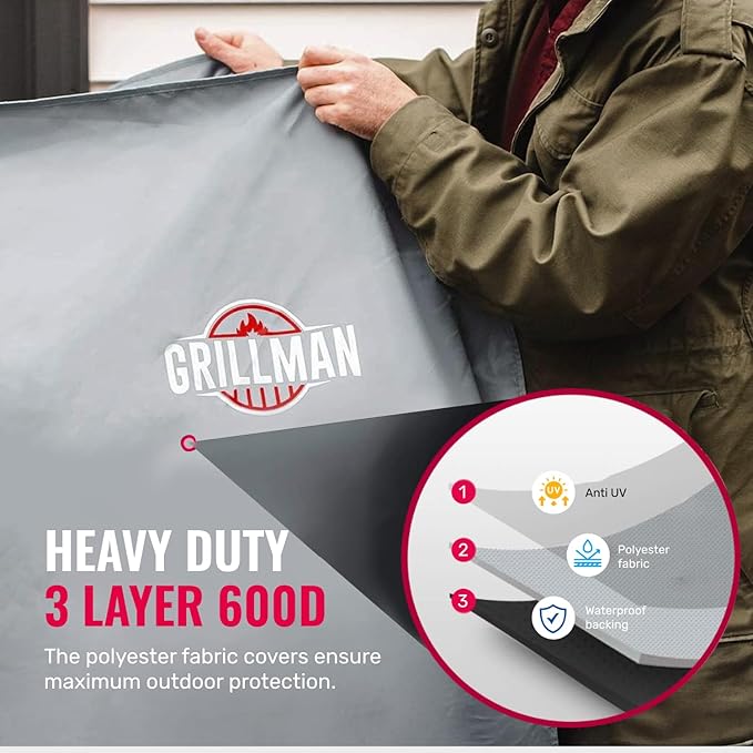 Grillman Premium Grill Cover for Outdoor Grill - Heavy-Duty Waterproof BBQ Grill Cover - Rip-Proof and Wind-Resistant - Large Barbecue Gas Grill Cover for Backyard - Gray (64" L x 24" W x 48" H)