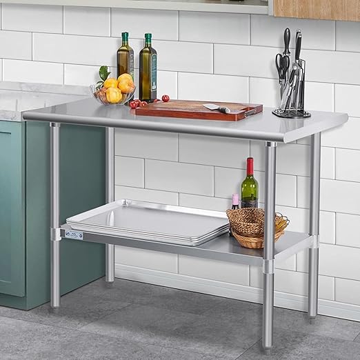 Hally Stainless Steel Table for Prep & Work 30 x 48 Inches, NSF Commercial Heavy Duty Table with Undershelf and Galvanized Legs for Restaurant, Home and Hotel