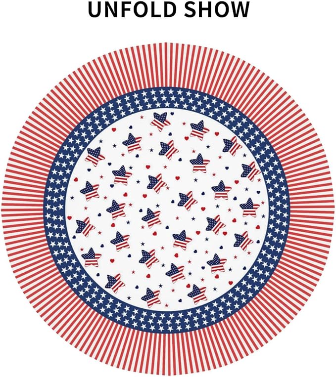American Flag Round Tablecloth 4th of July American Flag 60 Inch Waterproof Rustic Table Cloth Fabric Farmhouse Stripe Tablecloth Decorative for Picnic Party Holiday Home Indoor Outdoor