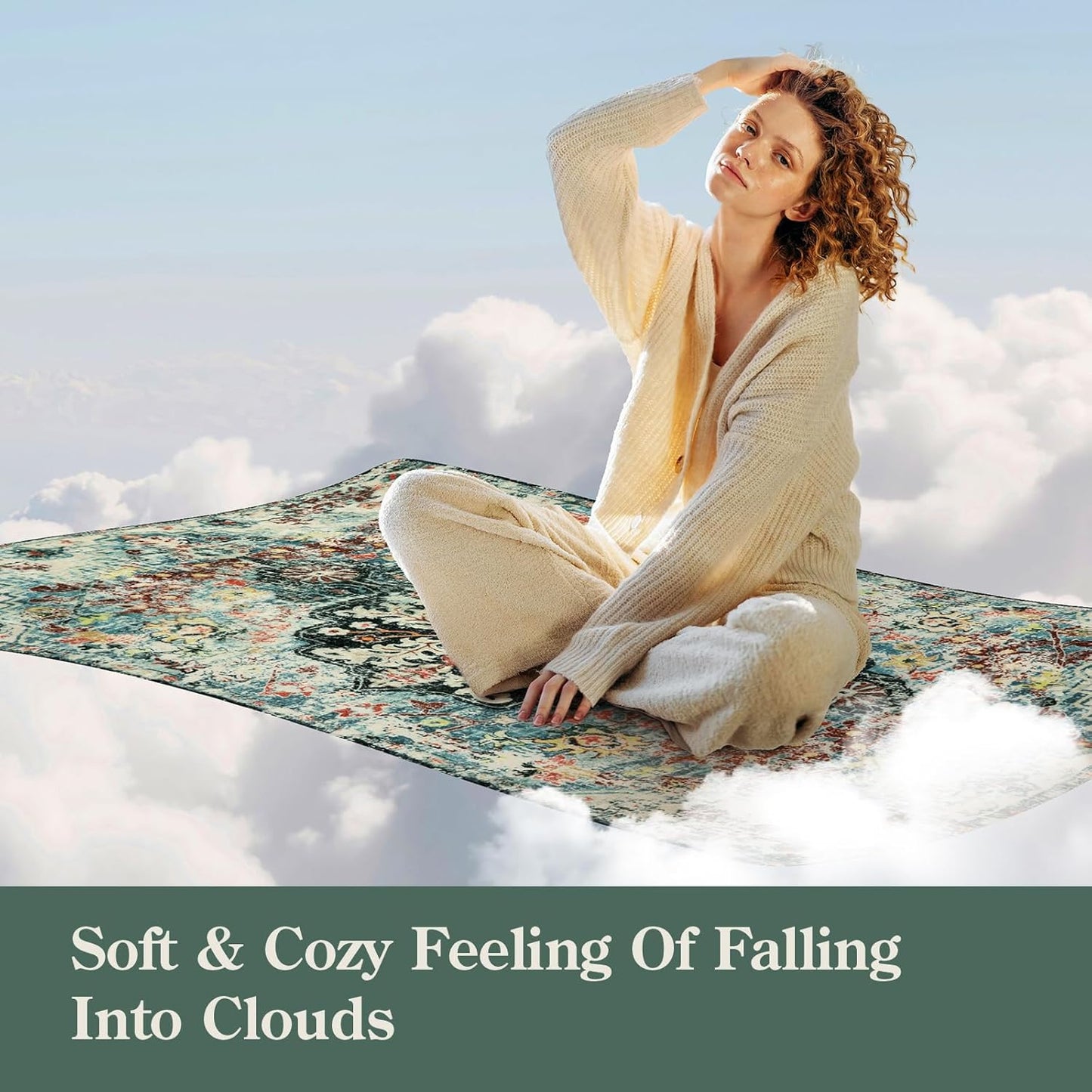 Lahome Bohemian Floral Medallion Round Rug - 4Ft Entryway Round Area Rug Soft Bathroom Circle Mat, Teal Turkish Non Slip Machine Washable Indoor Accent Carpet for Bedroom Kitchen Coffee Table