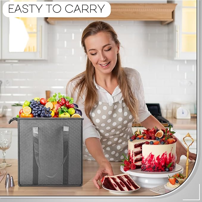 10 Pack Large Insulated Grocery Bags Reusable Shopping Bags with Zippered Top 13 x 12 x 7 Inch Thermal Cooler Totes Bulk with Handles for Hot Cold Food Delivery Refrigerator(Grey,Black)