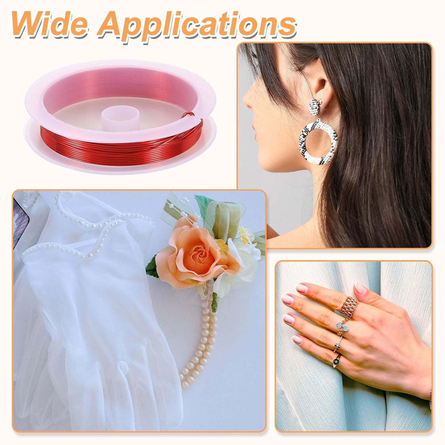 HARFINGTON 13ft Jewelry Wire, 22 Gauge (0.6mm) Brass Craft Soft Metal Tarnish Resistant Copper Beading Wire for Jewelry Making Supplies Crafting, Bright Red