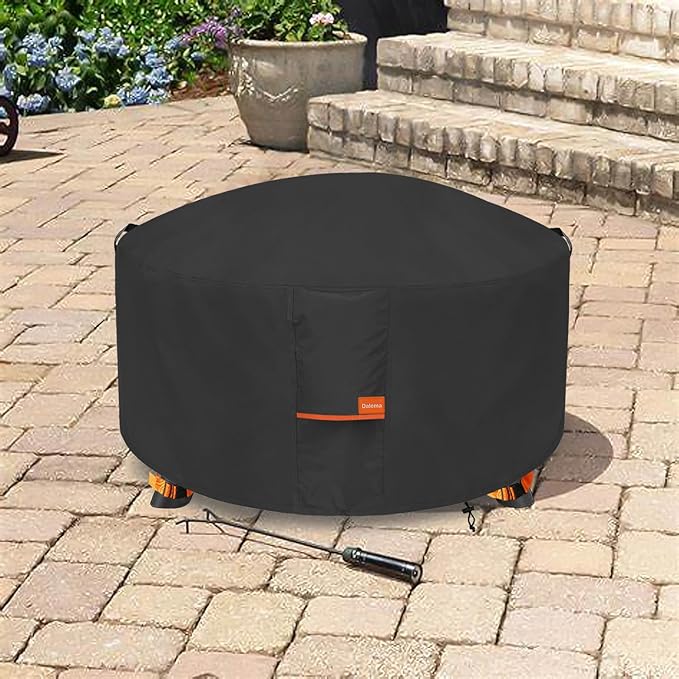 Fire Pit Cover,Outdoor Heavy Duty 600D 100% Waterproof Fire Pit Cover Round,Weatherproof Firepit Covers Round 40" Dia x 20" H,Black
