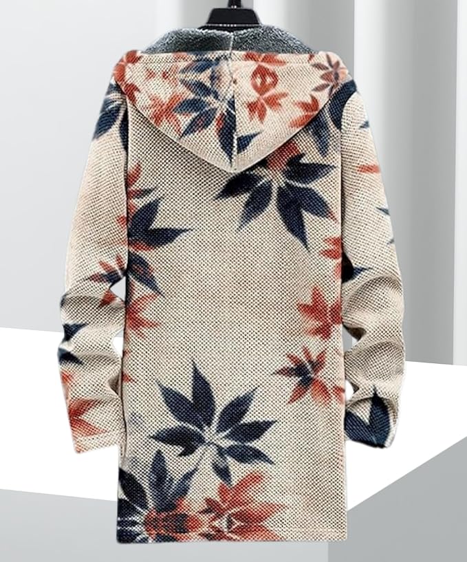 Men's Hooded Sweater Coat Knit Fleece Lined Long Cardigan Jacket with Zip Front Pocket Vintage Casual Zip Up