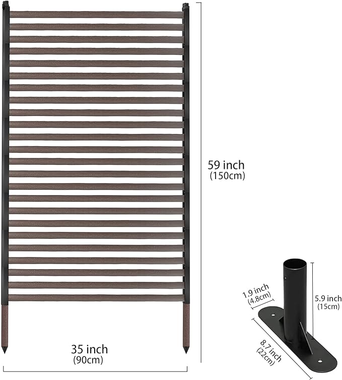 Outdoor Privacy Screen Fence with Feet Stand 3FT x 5FT, Freestanding Fence Privacy Screen for Outside, Metal Pipes and Slats Panels Divider Stake for Garden Patio Balcony Backyard Brown