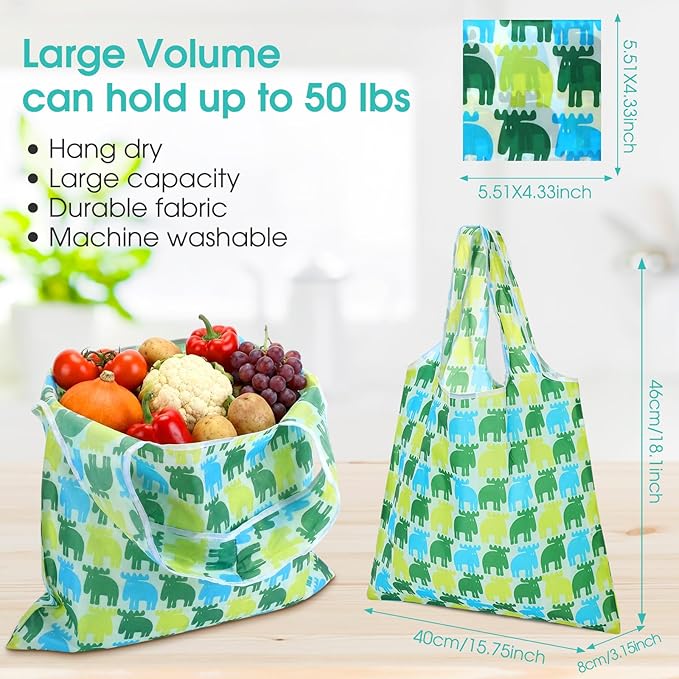 Eccliy 24 Pieces Reusable Grocery Bags Polyester Shopping Bags for Groceries Multi Colors Reusable Foldable Shopping Tote (Geometric Rules)