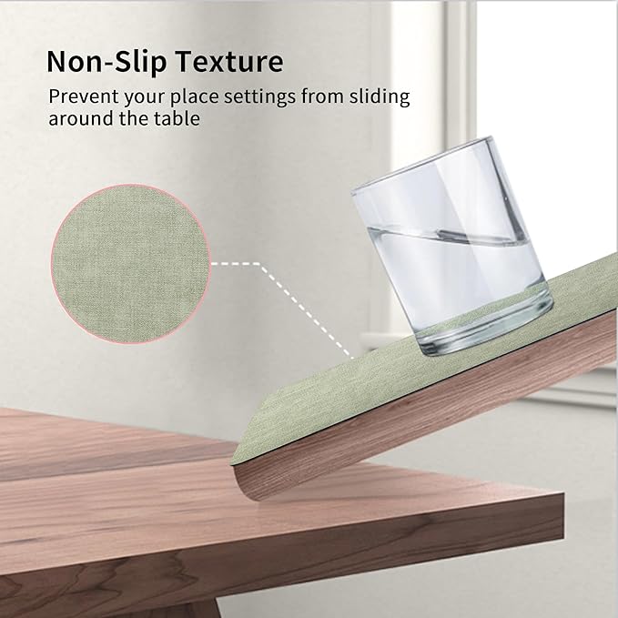 Maxpearl Faux Leather Placemats Set of 4, Waterproof - Wipe Clean - Heat Resistant - Anti Slip Dining Table Place Mats, Suitable for Indoor & Outdoor Use, 17’’×12’’, Sage Green