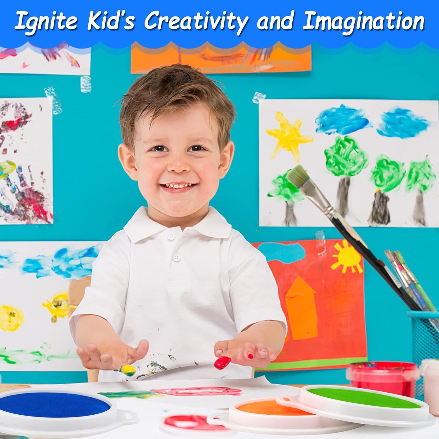 Cmysteries 8 Pack 7.1" Large Ink Pad for Rubber Stamp Partner DIY Color, Rainbow Finger Stamp Pad for Rubber Stamp Crafting Paper Wood Fabric Scrapbook