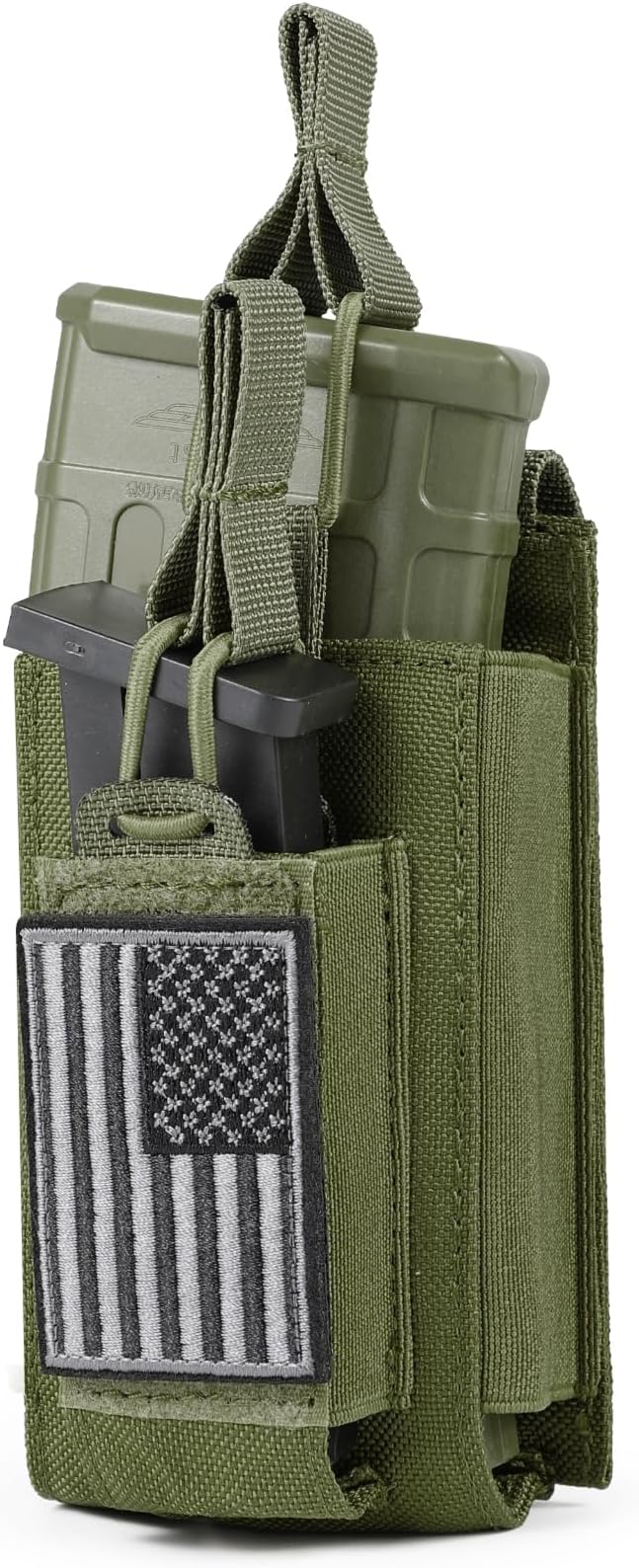 Open-Top Single/Double/Triple Molle Mag Pouch for 5.56mm M4 M16 AK AR Glock M1911 9mm Elastic Rifle Magazines Pistol Mag Pouches Holder Carrier with USA Flag Patch