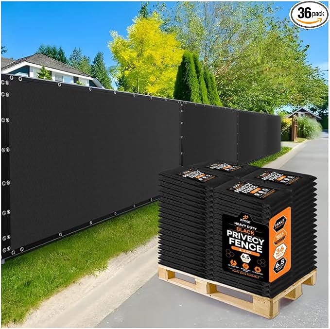 Xpose Safety Privacy Fence Screen 6’ x 50’ (36 Pack) – Heavy Duty Black Mesh with 90% Visibility Block, UV Protection – Includes Cable Ties – for Garden, Yard, Nursery, Kennel, Dog Run, Greenhouse