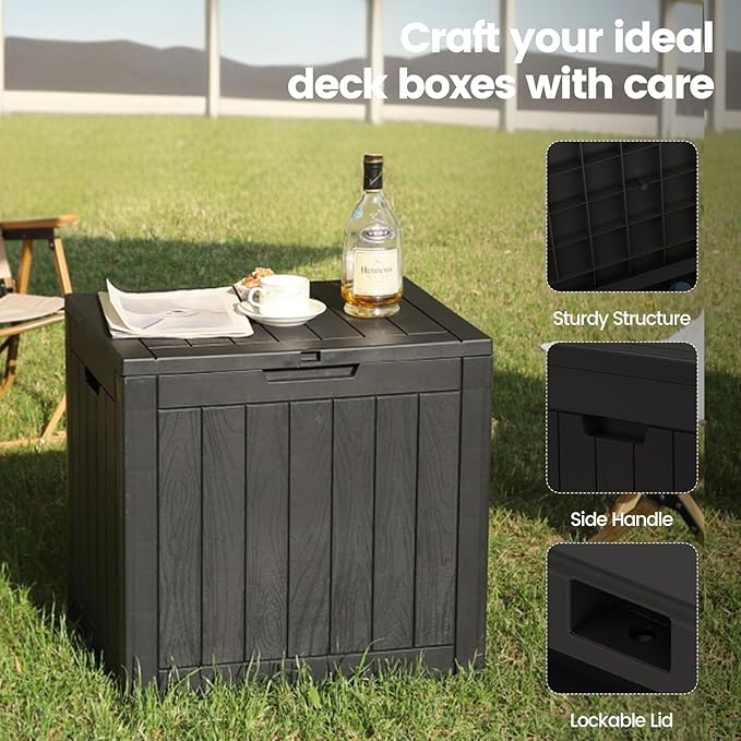 Zapdos Outdoor Storage Box, 31 Gallon Deck Box Indoor and Outdoor Use, Waterproof Resin Storage Bin for Package Delivery Patio Cushions Gardening Tools, Lockable, UV Resistant, Black