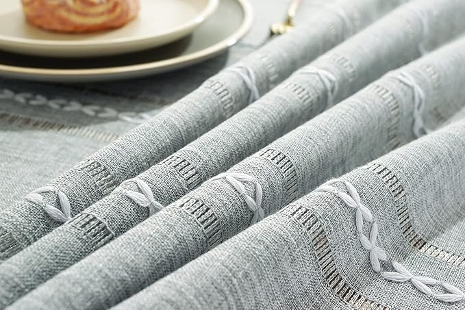 Chassic 60 x 120 inches Farmhouse Style Linen tablecloths, Wrinkle Resistant Washable Dining Room Table Cloths for 8 Foot Rectangle Tables - Hemstitch Light Grey