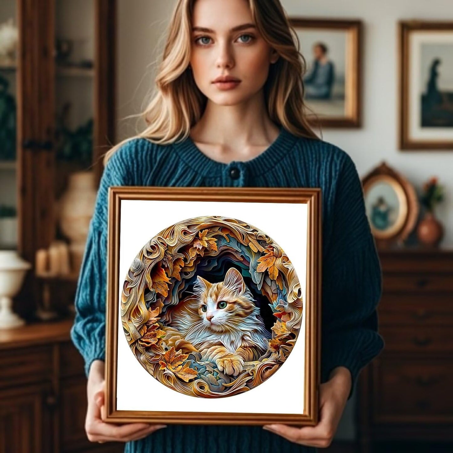 Wooden Puzzles Adults, 3D Cat Wooden Puzzles 300 Pieces, Unique Animal Shaped Wood Challenging Jigsaw Puzzles Gifts for Adults, 13.4x13.3in
