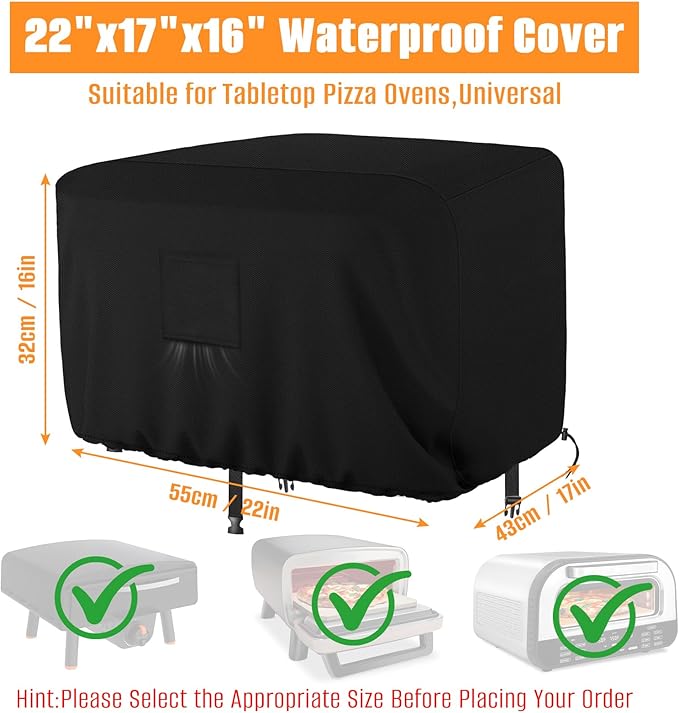 Waterproof Cover for Ninja Pizza Oven MO201, Tabletop Pizza Oven Covers, Tear Resistant, Windproof with Bottom Drawstrings, Fully Covered with Heavy-Duty 600D PU Oxford Cloth (Cover Only)
