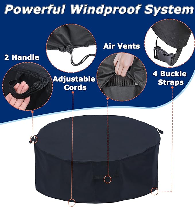 Round Patio Furniture Covers - 64" Dia Waterproof Table & Fire Pit Cover - Anti-Fading for Outdoor Dining Sets