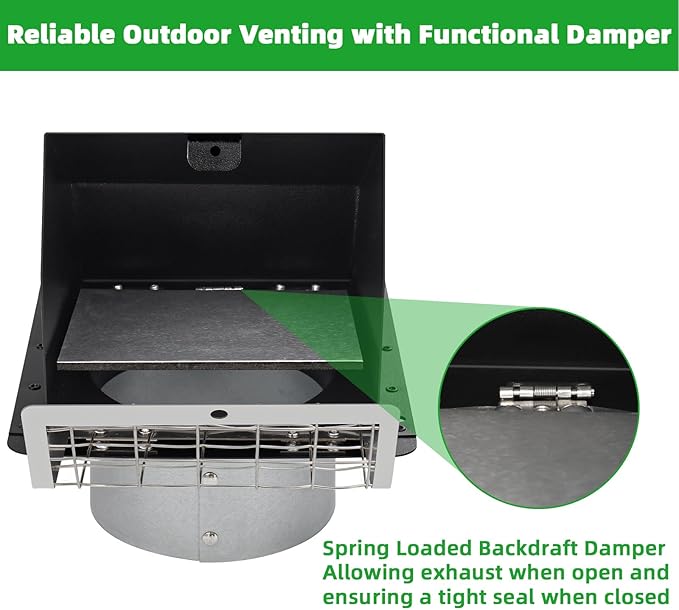 4" Dryer Vent Cover Outdoor,Dryer Vent Cover for Exterior Wall Vent Hood Outlet Air Vent,Dryer Vent Cover Outside,Exterior Dryer Exhaust Vent Cover Cap for House AC,Through Wall Dryer Vent Kit,Black