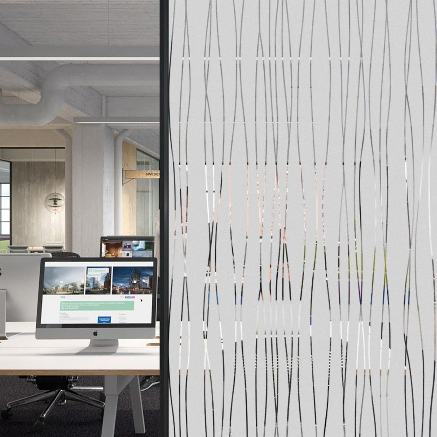 Finnez Window Privacy Film Decorative Frosted Window Cling Privacy Film for Glass, Non-Adhesive Heat Anti-UV for Home Office Living Room, Irregular Stripe Patterns, 29.5 x 78.7 Inches