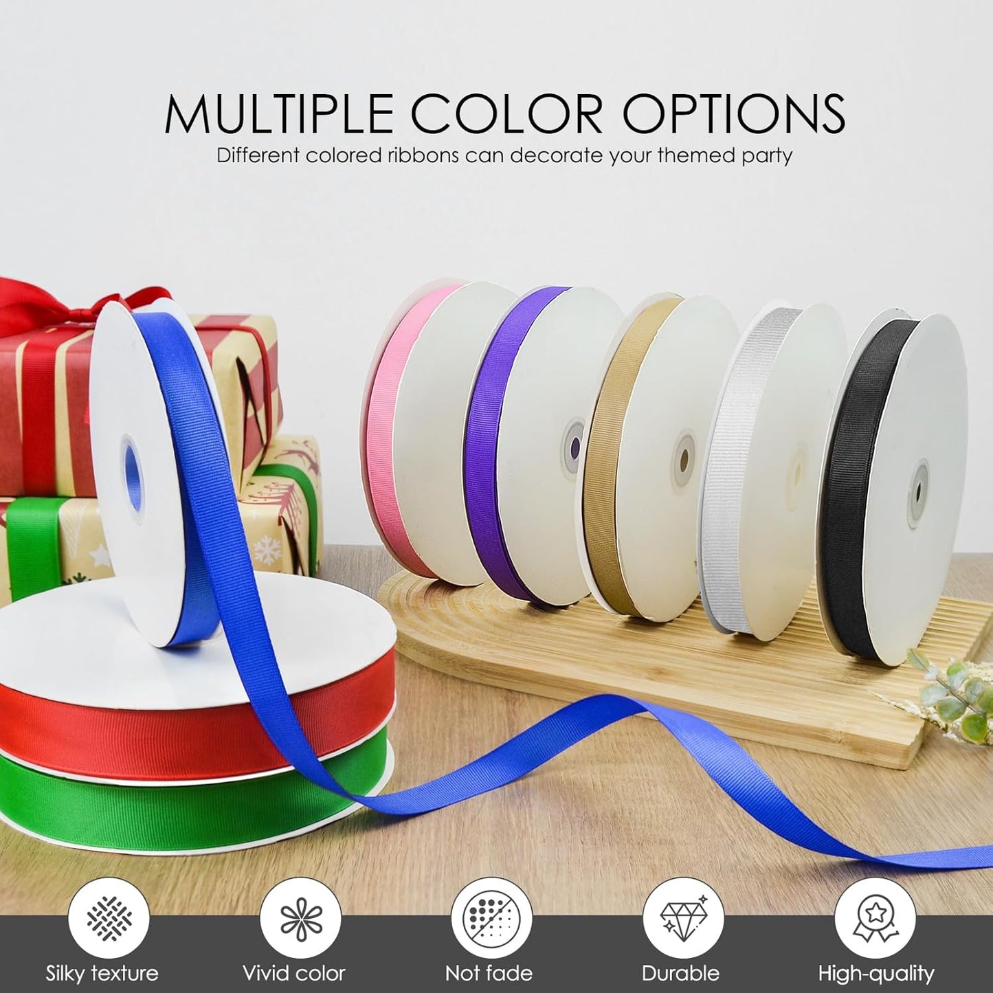 100 Yards 5/8 inch Grosgrain Ribbon, Solid Color Fabric Ribbon Perfect for Gift Wrapping, Wedding, Handmade Bows, Floral Bouquets and Party Decoration(Black)