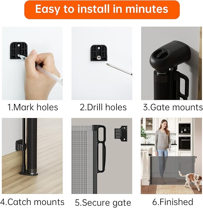 Retractable Safety gate, pet/Dog/cat Temporary Door, Baby Safety Temporary Door,for Doorways and Stairs,Expands to 55.1" Wide,One-Hand Operation,Easy Installation(Black 33.5"x55.1")