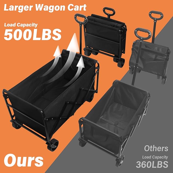 Wagons Carts Foldable — Heavy Duty Collapsible Wagon for Groceries, Apartment Moving & Storage Wagon cart with Wheels Foldable,Portable Folding Wagon for Yard Work, Travel, Shopping,Picnic & Pets