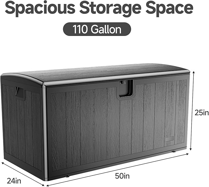 JEKO&JEKO 185 Gallon Outdoor Storage Box Set, 2-Pack (75 Gallon & 110 Gallon) Deck Boxes with Lockable Lid for Patio and Garden, Black