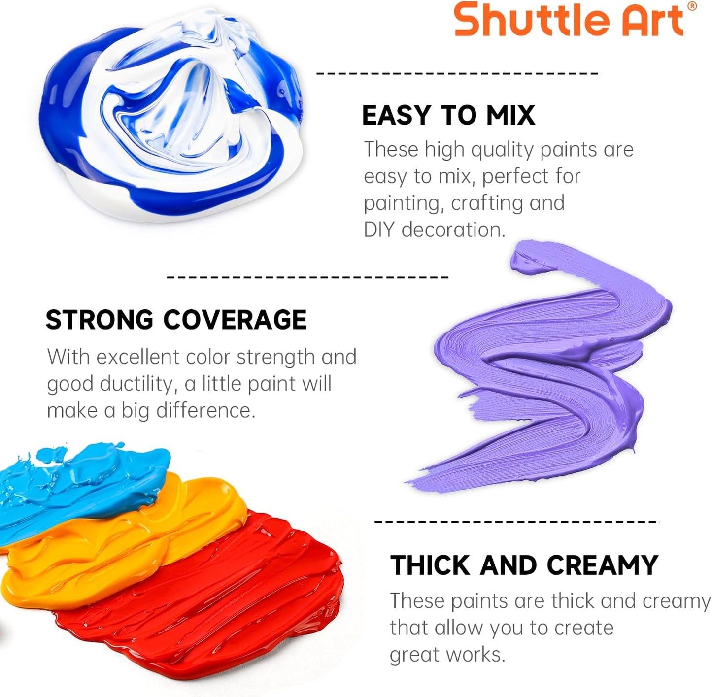 Shuttle Art Acrylic Paint Set, 36 Colors Acrylic Paint with Brushes & Palette, 2oz/60ml Bottles, Rich Pigments Non-toxic for Artists Kids & Adults, Painting on Canvas Rock Ceramic Wood