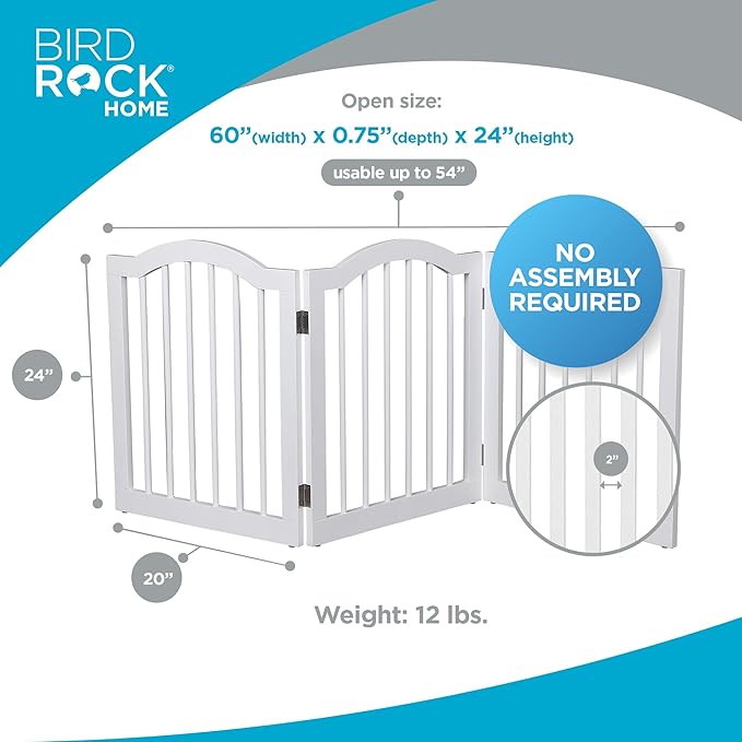 INTERNET'S BEST Arched Top Dog Gate | 3 Panel, 24" H Wooden Pet Barrier for Dogs or Cats | Freestanding Folding Room Divider for Doorways, Hallways, Stairs, and Porch | Portable, Extra Wide | White