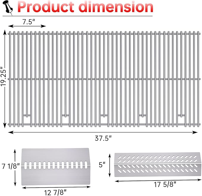 9MM 16517 Grill Grates 16GA Grill Heat Plates for 16631 16520 Bull Grill Replacement Parts, BBQ Bull Brahma 5 Burner 57568, 57569, 57568CE, 57568AGA, 57569CE, 57569AGA, Stainless Steel Grids