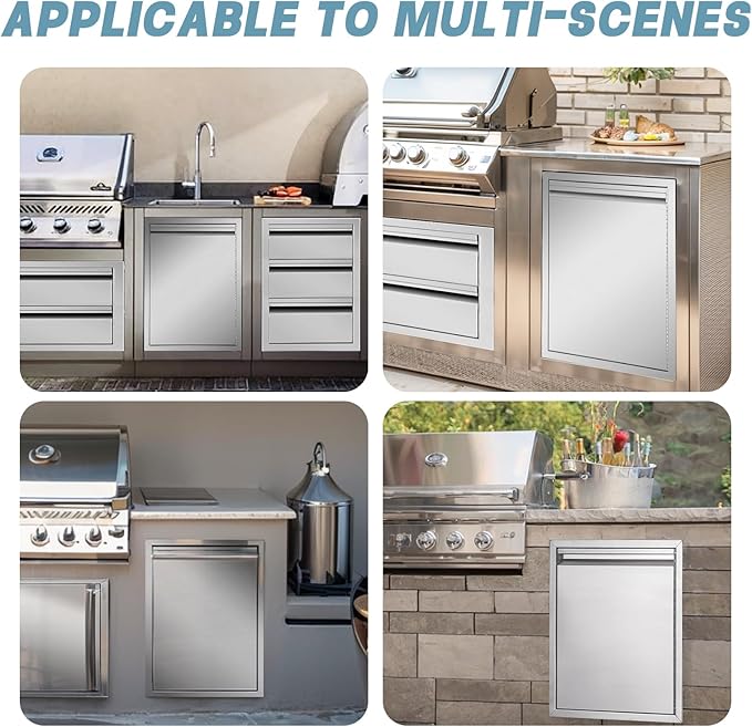 Outdoor Kitchen Door 18" W x 21" H inch Double Wall Door Panel Stainless Steel BBQ Single Door Flush Mount for Outdoor Kitchen Island(w/Right Swing)