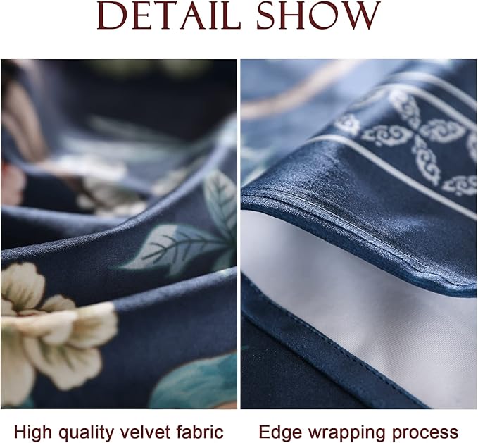 patdrea Designer Dark Blue Linen Rectangle Tablecloth,Vintage Navy French Floral and Birds Pattern Table Cloth,Decoration Table Cover for Kitchen,Dining,Tea Party,Home,Christmas,63"*87"