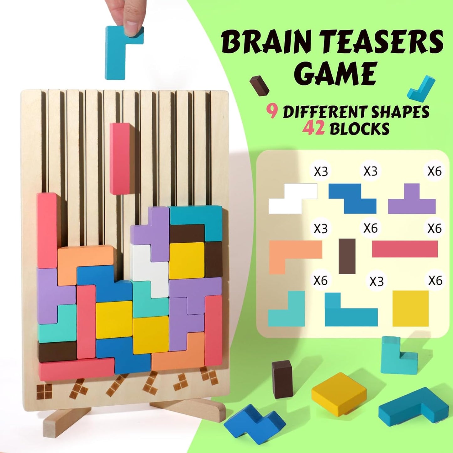 Wooden Russian Blocks Puzzle Brain Teasers Toy Tangram Jigsaw Puzzle Intelligence Colorful 3D STEM Montessori Educational Gift for Boys and Girls,Board Game Educational Toys for Toddlers 3-6 Years