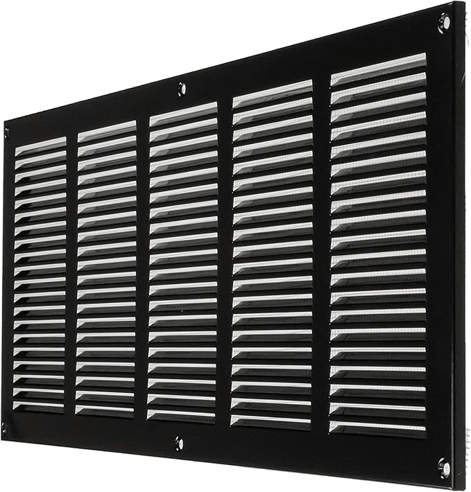 Repa Market Air Vent Cover 20x8 Inch (Outer Dimensions) Black Galvanized Steel Louvered Grill Cover with Mesh Screen/Wall or Ceiling Vent/HVAC Register for Indoor and Outdoor Ventilation