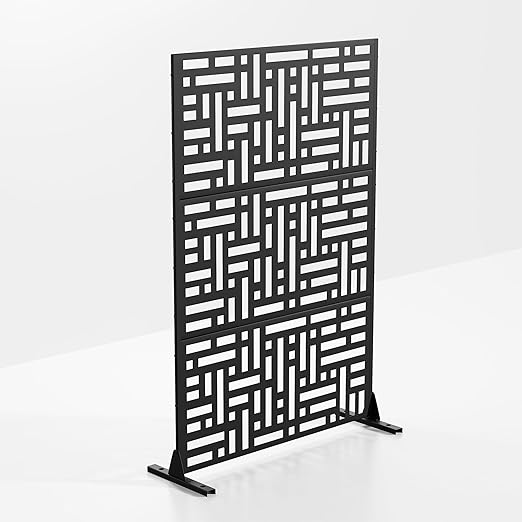 Casaphoria 72" H x 47" W Metal Outdoor Privacy Screen, Freestanding Decorative Divider for Patio, Deck, Balcony, and Garden with Stable Base, Black Helen